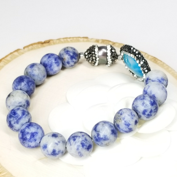 New Cat Eye Stone Blue Agate Bracelet - Picture 6 of 7